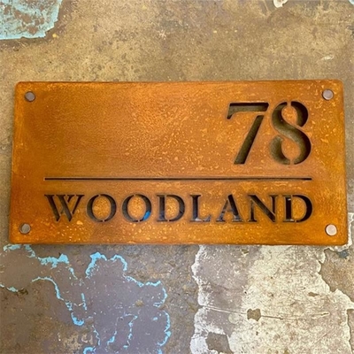 Outdoor Laser Cutting Personalized House Number Rusted Corten Steel Sign