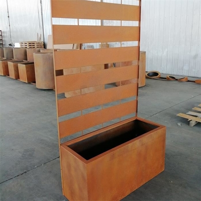 Large Rectangular Corten Steel Decorative Panel and Planter Box For Garden