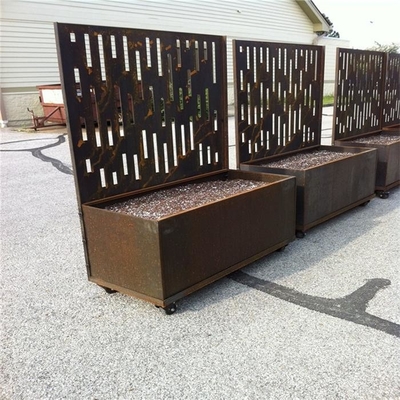 Large Rectangular Corten Steel Decorative Panel and Planter Box For Garden