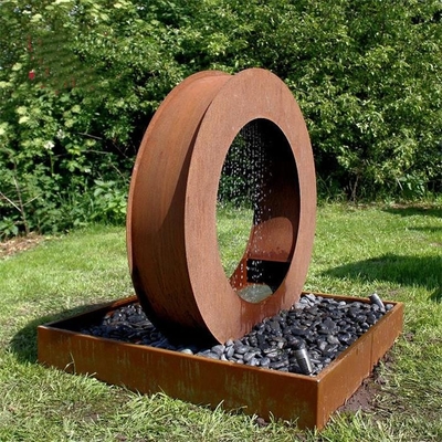 Round Waterfall Cascade Corten Steel Water Feature Fountain With LED Light