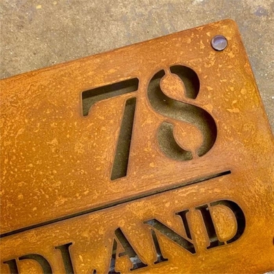 Outdoor Laser Cutting Personalized House Number Rusted Corten Steel Sign