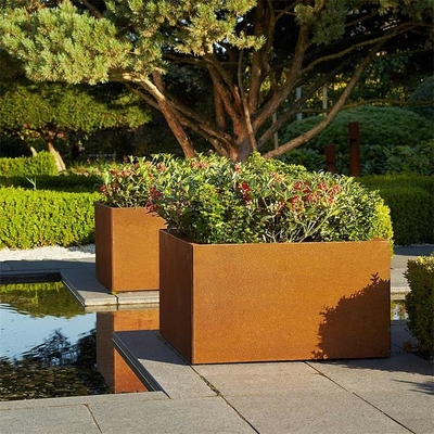 Modern Design Tall Trough Rust Corten Span Metal Rectangular Flower Planter