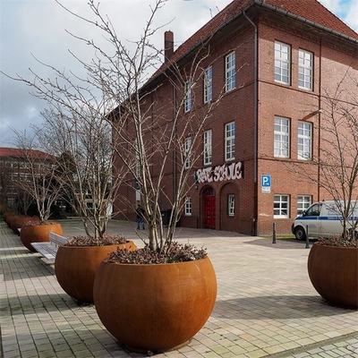 Outdoor Geometric Spheres Corten Steel Globe Tree Planter Pots For Streetscape