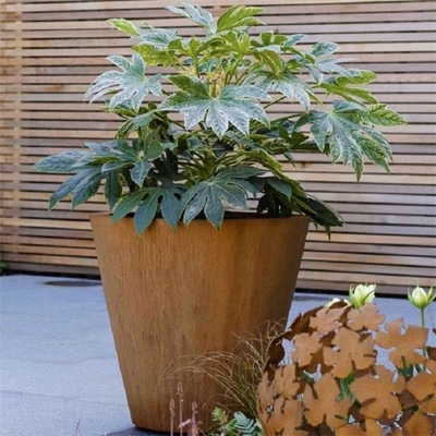 Outdoor Garden Metal Flower Pots Tapered Cylinder Corten Steel Conical Planters