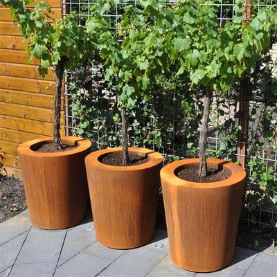 Outdoor Garden Metal Flower Pots Tapered Cylinder Corten Steel Conical Planters