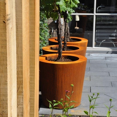 Outdoor Garden Metal Flower Pots Tapered Cylinder Corten Steel Conical Planters