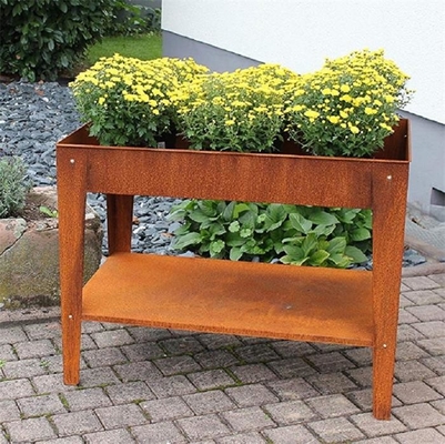 Outdoor Solid Metallic Rectangle Corten Steel Raised Garden Bed Planter And Stand