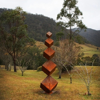 Large Garden Cube Shape Rusty Metal Statues Corten Steel Outdoor Sculpture