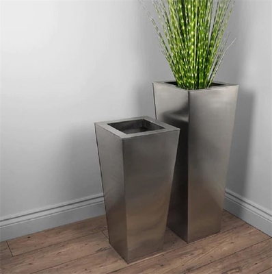 Contemporary Brushed Tapered Stainless Steel Planter Box For Indoor And Outdoor