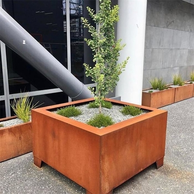 Modern Metal Garden Pot Cube Size Corten Steel Square Planter With Leg