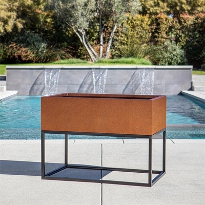 Outdoor Solid Metallic Rectangle Corten Steel Raised Garden Bed Planter And Stand