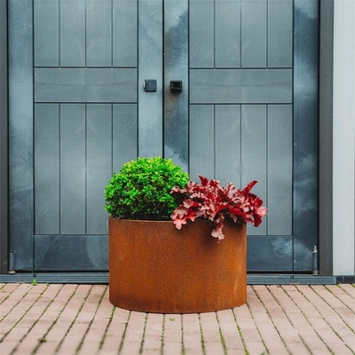 Decorative Metal Circular Flower Planters Corten Steel Cylinder Garden Pots