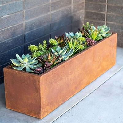 Modern Garden Pots Metal Long Trough Box Corten Steel Rectangle Planter